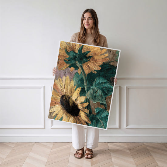 Poster Tournesols - Lumière dorée d'un été à la campagne — Vierge - poster-femme-debout
