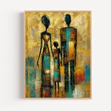 Poster Trois silhouettes - Présence ancestrale aux teintes d'ocre et turquoise