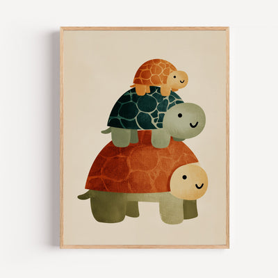 Poster Trois tortues empilées - Douceur apaisante pour chambre de bébé