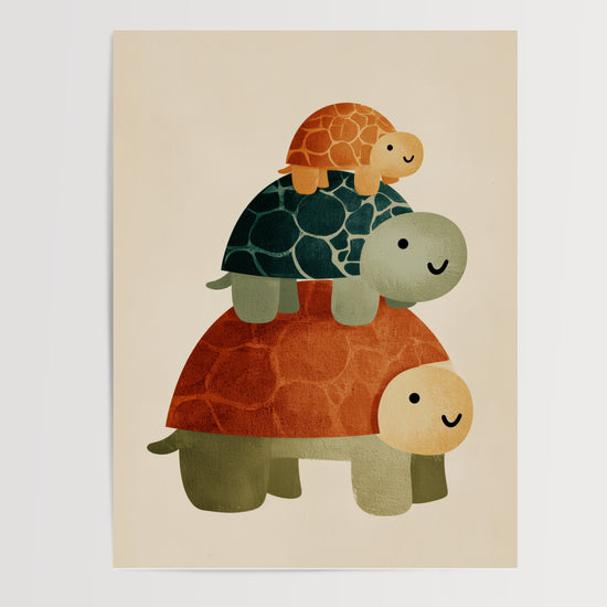 Poster Trois tortues empilées - Douceur apaisante pour chambre de bébé — Vierge - poster-presentation-produit