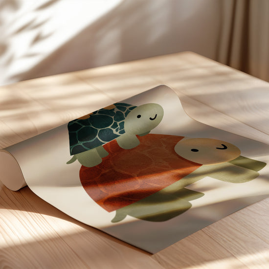 Poster Trois tortues empilées - Douceur apaisante pour chambre de bébé — Vierge - poster-enroullé