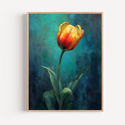 Golden Tulip Poster on Soothing Blue-Green Background