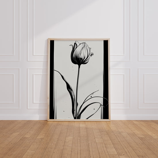 Poster Tulipe - La grâce d'une fleur en noir et blanc — Vierge - living-room
