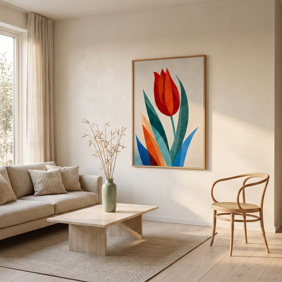 Poster Tulipe rouge - Graphisme floral et intensité colorée — Décor sur-mesure (IA)