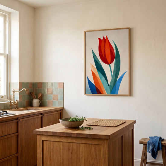 Poster Tulipe rouge - Graphisme floral et intensité colorée — Décor sur-mesure (IA)