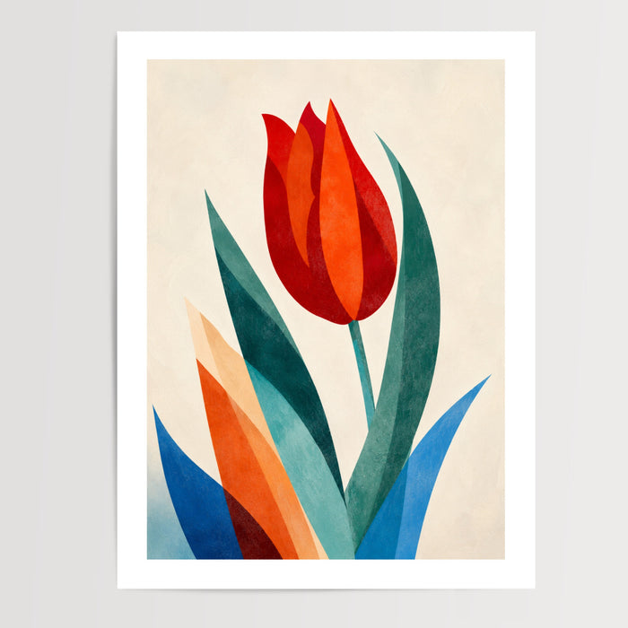 Poster Tulipe rouge - Graphisme floral et intensité colorée — Vierge - poster-presentation-produit — passe-partout blanc