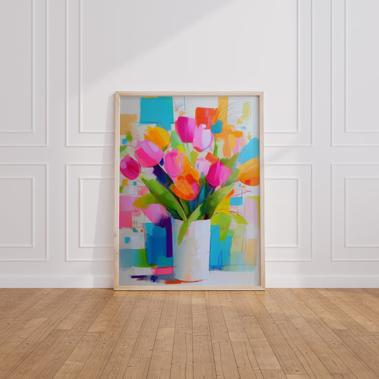 Tulpen-Poster – Bunter Strauß in Frühlingsfarben — im Wohnzimmer, ohne Rahmen