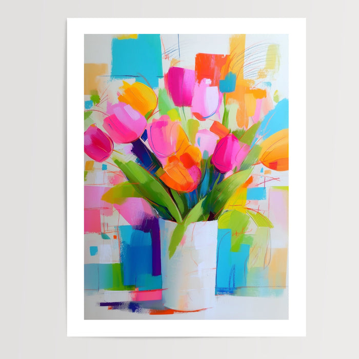 Poster Tulipes multicolores - Bouquet éclatant aux couleurs de printemps — Vierge - poster-presentation-produit — passe-partout blanc