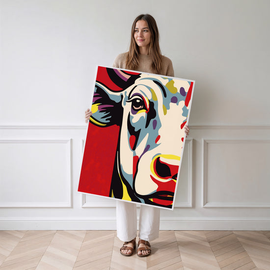 Poster Vache pop art - L'audace colorée à la Lichtenstein — Vierge - poster-femme-debout