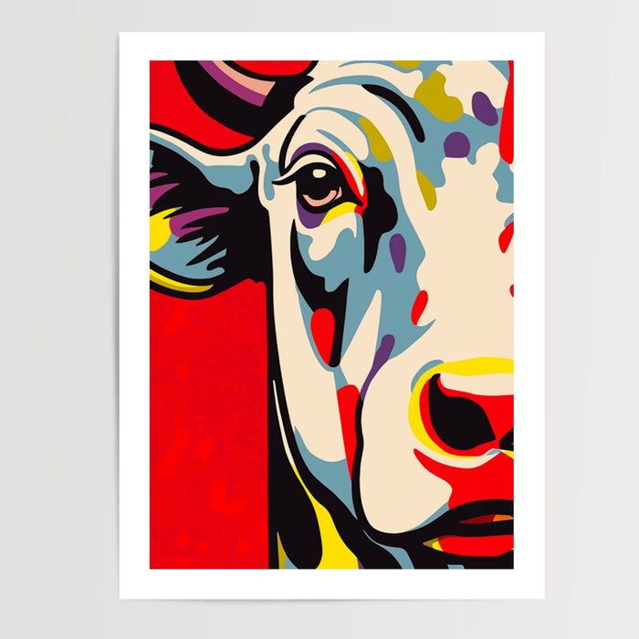 Poster Vache pop art - L'audace colorée à la Lichtenstein — Vierge - poster-presentation-produit — passe-partout blanc
