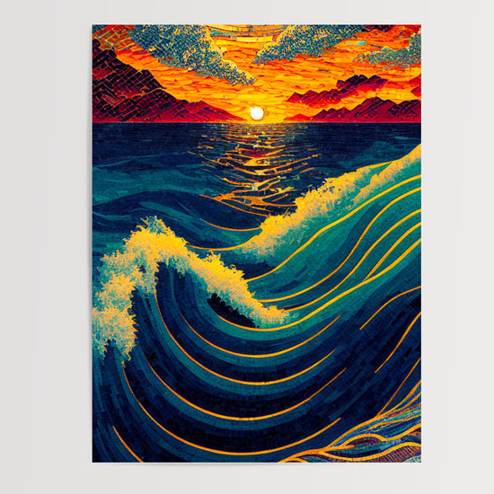 Poster Vagues marines - L'énergie de l'océan façon Hokusai — Vierge - poster-presentation-produit