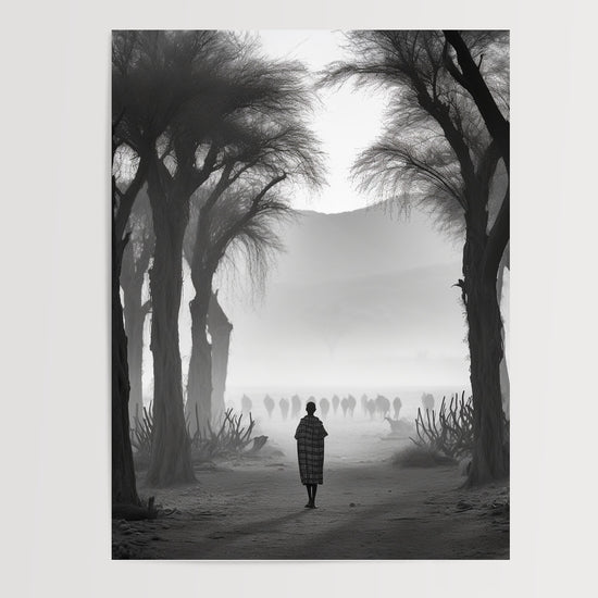 Poster Vallée de l'Omo - Aube africaine en noir et blanc — Vierge - poster-presentation-produit
