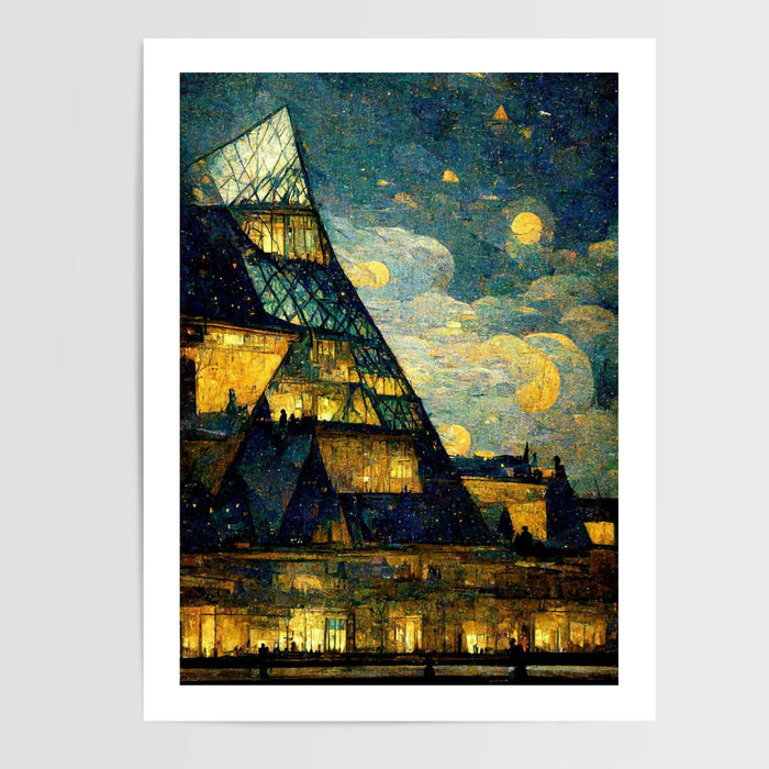 Poster Van Gogh - Le Louvre habité, lumineux comme une nuit étoilée — Vierge - poster-presentation-produit — passe-partout blanc