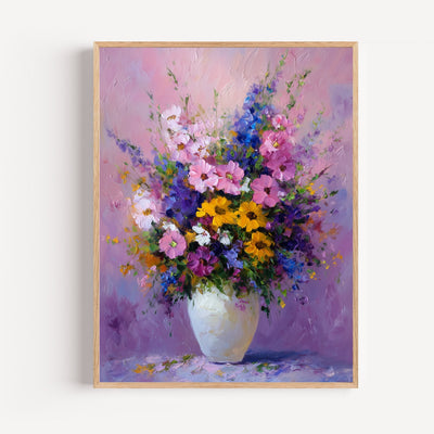 Poster Vase floral - Bouquet éclatant peint au couteau
