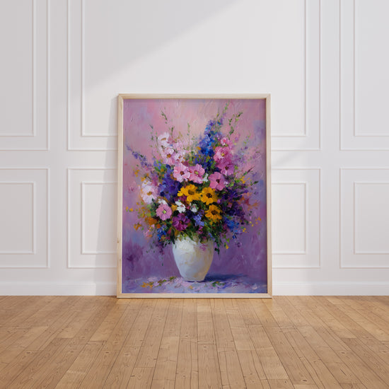 Poster Vase floral - Bouquet éclatant peint au couteau — Vierge - living-room