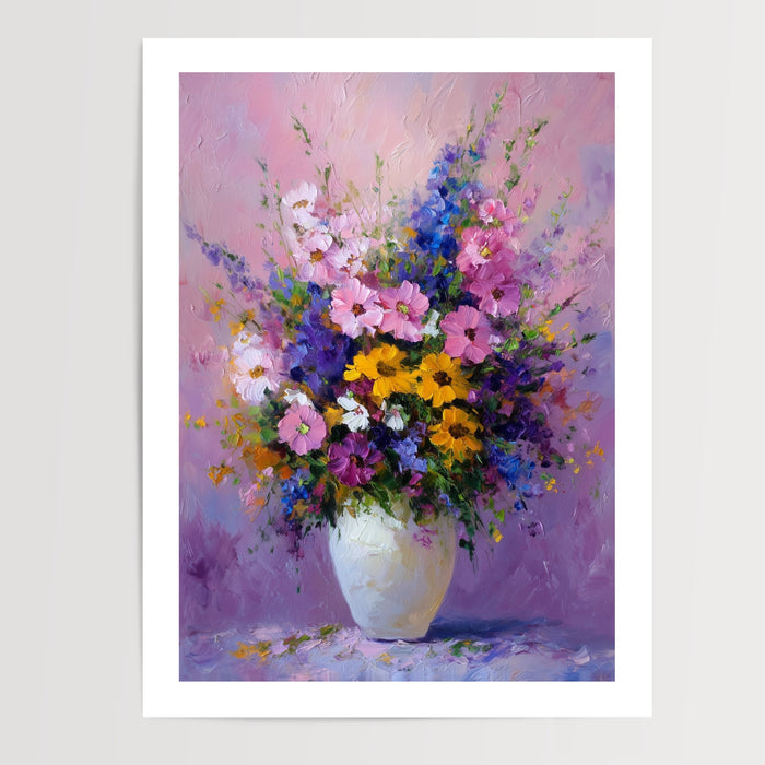 Poster Vase floral - Bouquet éclatant peint au couteau — Vierge - poster-presentation-produit — passe-partout blanc