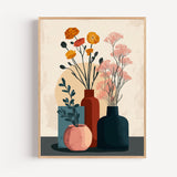 Poster Vases stylisés - Bouquets délicats aux couleurs douces