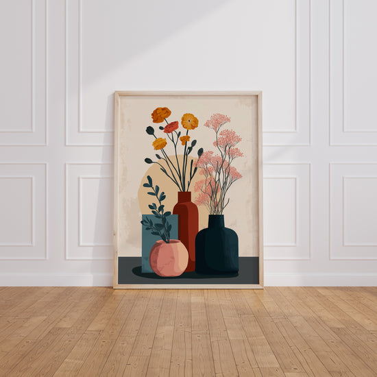 Poster Vases stylisés - Bouquets délicats aux couleurs douces — Vierge - living-room