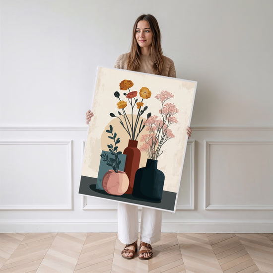 Poster Vases stylisés - Bouquets délicats aux couleurs douces — Vierge - poster-femme-debout