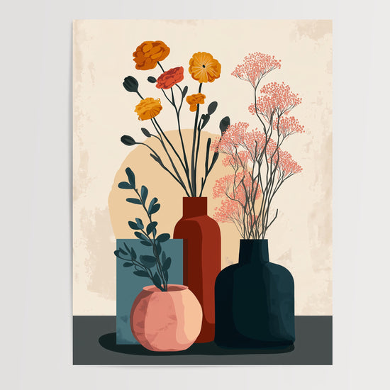 Poster Vases stylisés - Bouquets délicats aux couleurs douces — Vierge - poster-presentation-produit