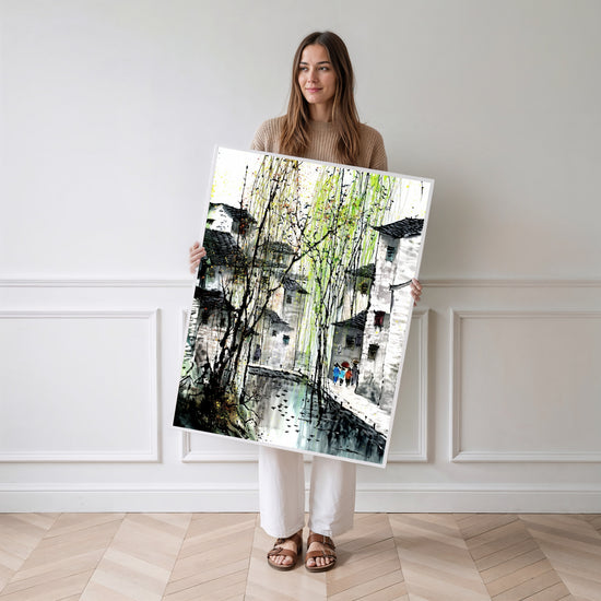 Poster Village japonais - Saule pleureur et douceur au bord de l'eau — Vierge - poster-femme-debout