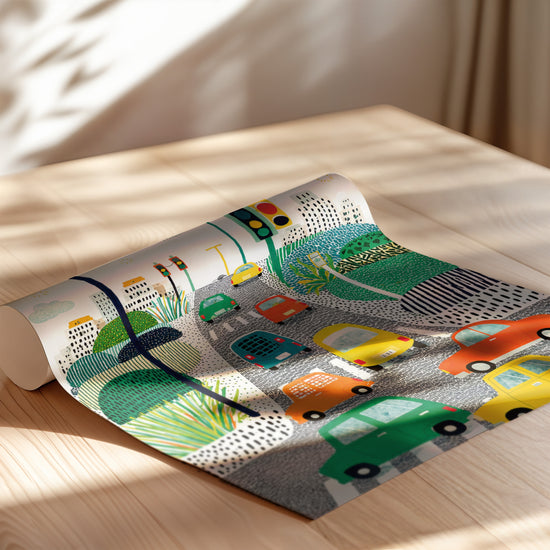 Poster Ville colorée - Petites voitures et routes joyeuses pour lui — Vierge - poster-enroullé