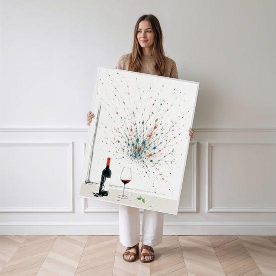 Poster Vin éclaboussé - Explosion joyeuse et cuisine en fête — Vierge - poster-femme-debout