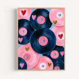 Poster Vinyles romantiques - Rose, bleu et cœurs dorés qui font vibrer