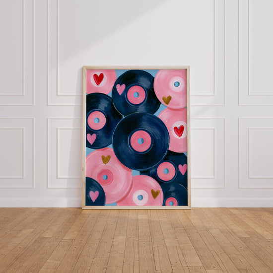 Poster Vinyles romantiques - Rose, bleu et cœurs dorés qui font vibrer — Vierge - living-room