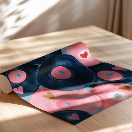 Poster Vinyles romantiques - Rose, bleu et cœurs dorés qui font vibrer — Vierge - poster-enroullé