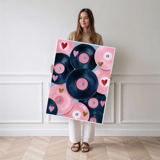 Poster Vinyles romantiques - Rose, bleu et cœurs dorés qui font vibrer — Vierge - poster-femme-debout