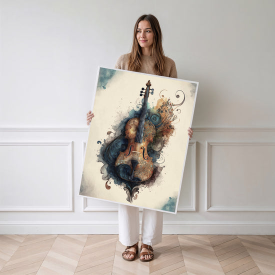 Poster Violon - Douceur d'une mélodie suspendue au salon — Vierge - poster-femme-debout
