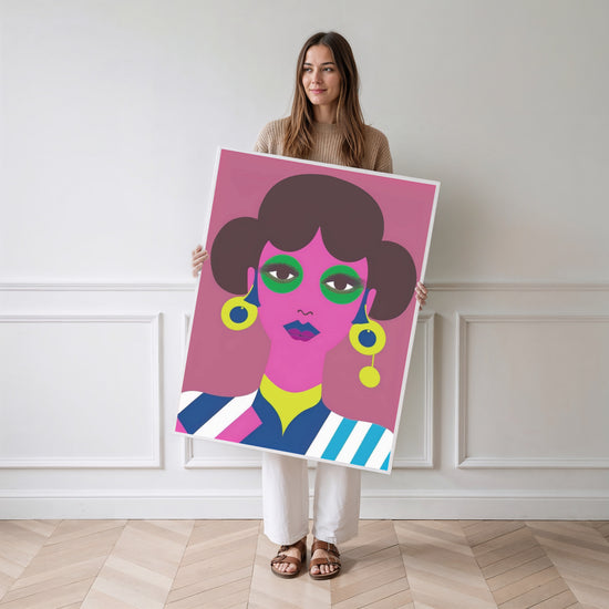 Poster Visage de femme - Portrait pop rétro haut en couleur — Vierge - poster-femme-debout