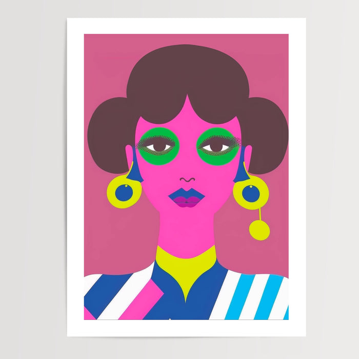 Poster Visage de femme - Portrait pop rétro haut en couleur — Vierge - poster-presentation-produit — passe-partout blanc