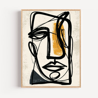 Poster Visage or et noir - Abstraction graphique et audace