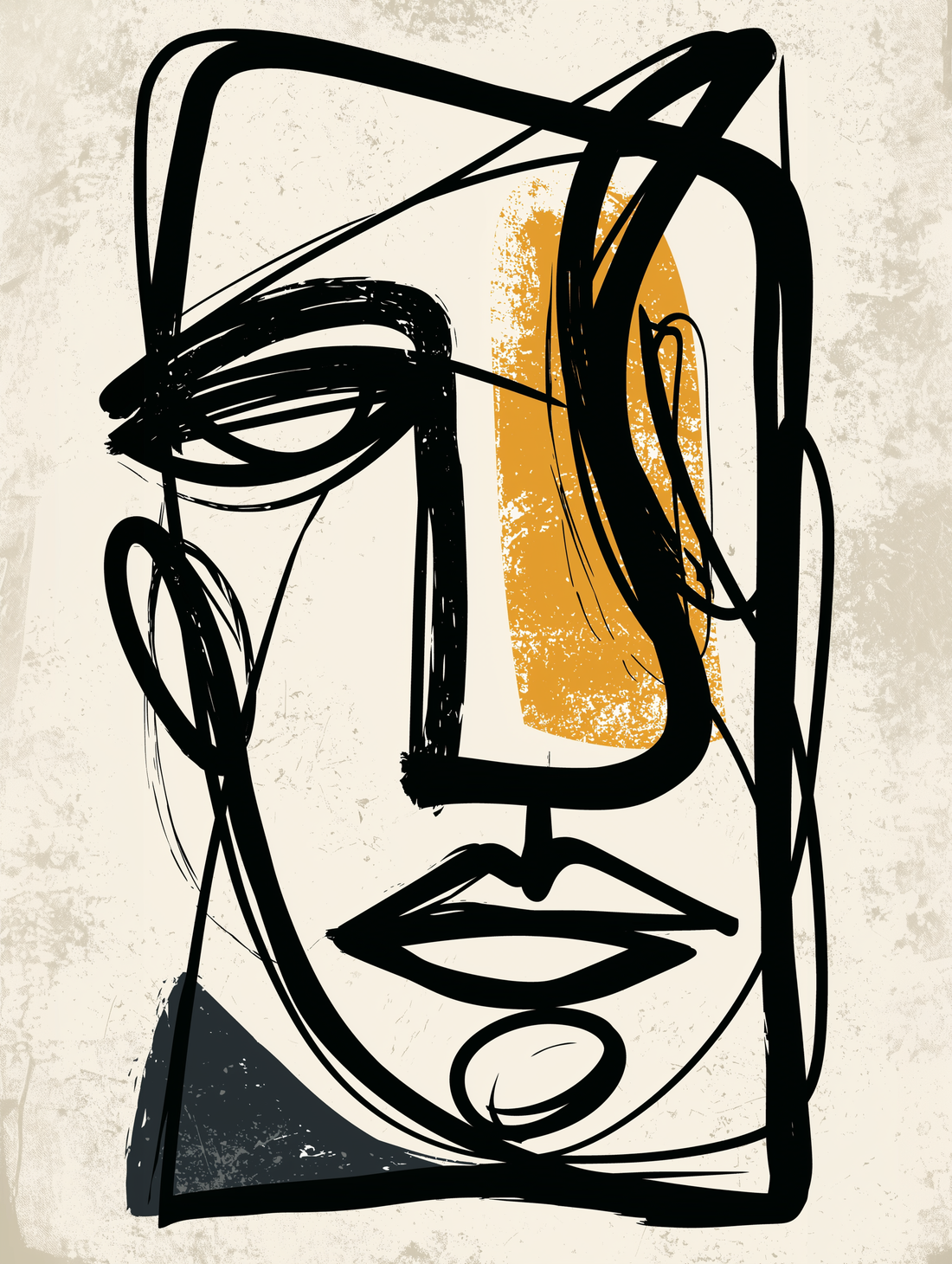 Poster Visage or et noir - Abstraction graphique et audace