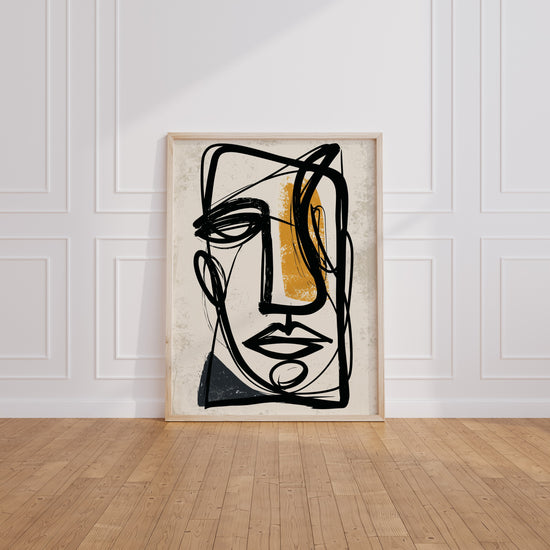 Poster Visage or et noir - Abstraction graphique et audace — Vierge - living-room
