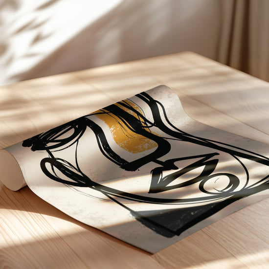 Poster Visage or et noir - Abstraction graphique et audace — Vierge - poster-enroullé