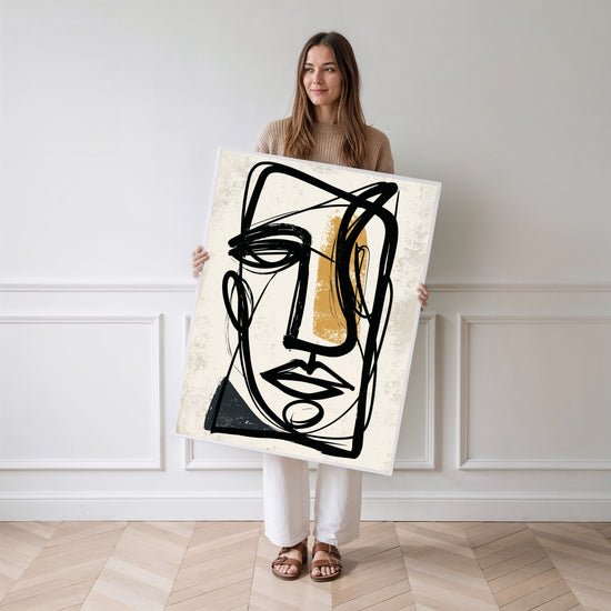 Poster Visage or et noir - Abstraction graphique et audace — Vierge - poster-femme-debout