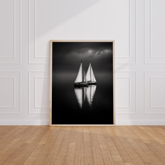 Poster Voiliers - L'appel du large en noir et blanc — Vierge - living-room