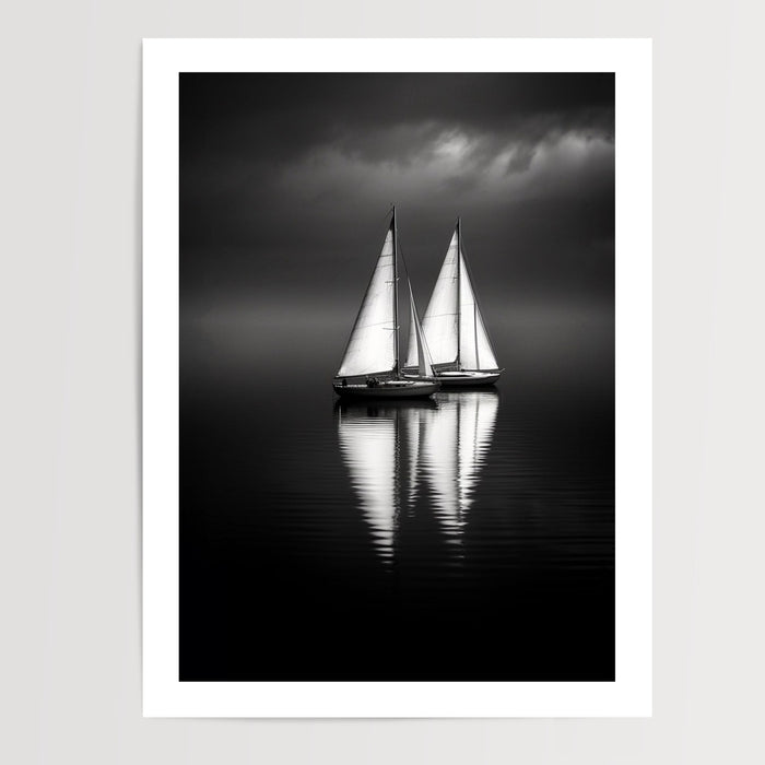 Poster Voiliers - L'appel du large en noir et blanc — Vierge - poster-presentation-produit — passe-partout blanc