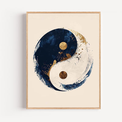 Blue and Gold Yin Yang Wall Art Poster – Balance and Serenity