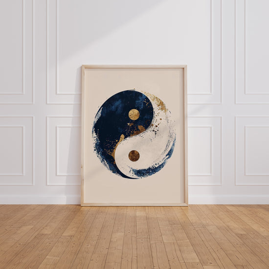 Poster Yin Yang bleu et or - Souffle d'équilibre et de sérénité — Vierge - living-room
