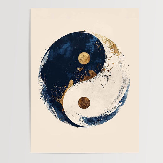 Poster Yin Yang bleu et or - Souffle d'équilibre et de sérénité — Vierge - poster-presentation-produit