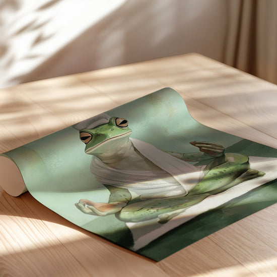 Poster Yoga Frog - Grenouille zen en pleine méditation — Vierge - poster-enroullé