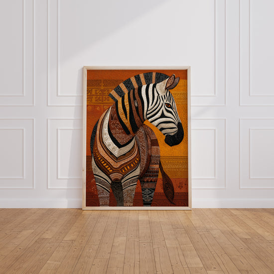 Poster Zèbre - Motifs tribaux africains et ocres cuivrés — Vierge - living-room