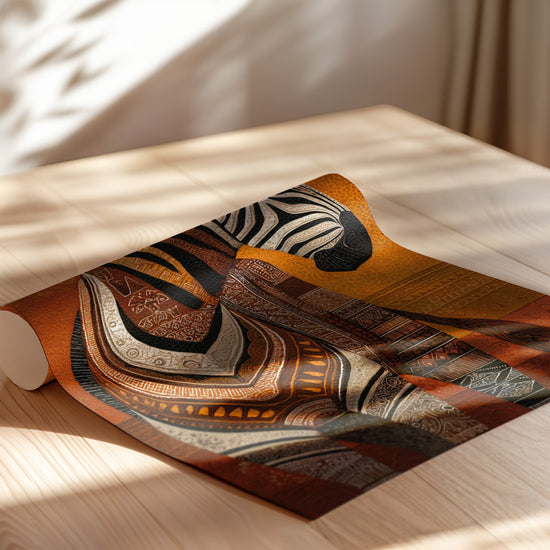 Poster Zèbre - Motifs tribaux africains et ocres cuivrés — Vierge - poster-enroullé