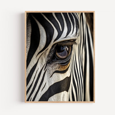 Poster Zèbre - Regard sauvage en noir et blanc