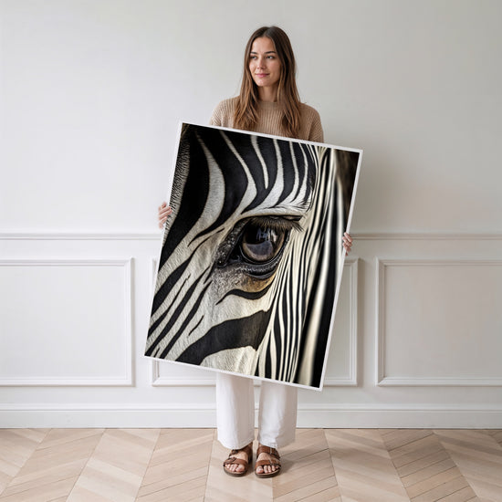 Poster Zèbre - Regard sauvage en noir et blanc — Vierge - poster-femme-debout