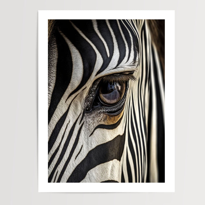 Poster Zèbre - Regard sauvage en noir et blanc — Vierge - poster-presentation-produit — passe-partout blanc